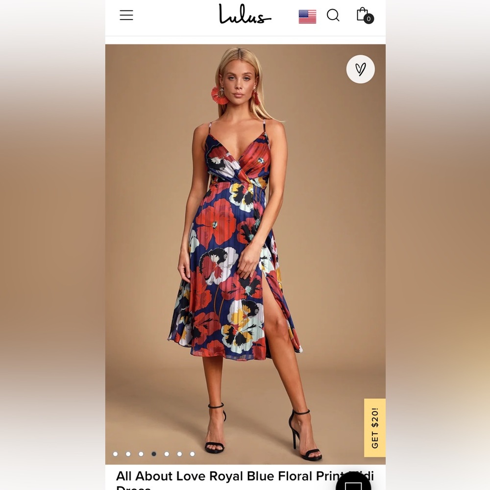 NWT Lulu’s, All About Love Royal Blue Floral Print Midi Dress, Size XL